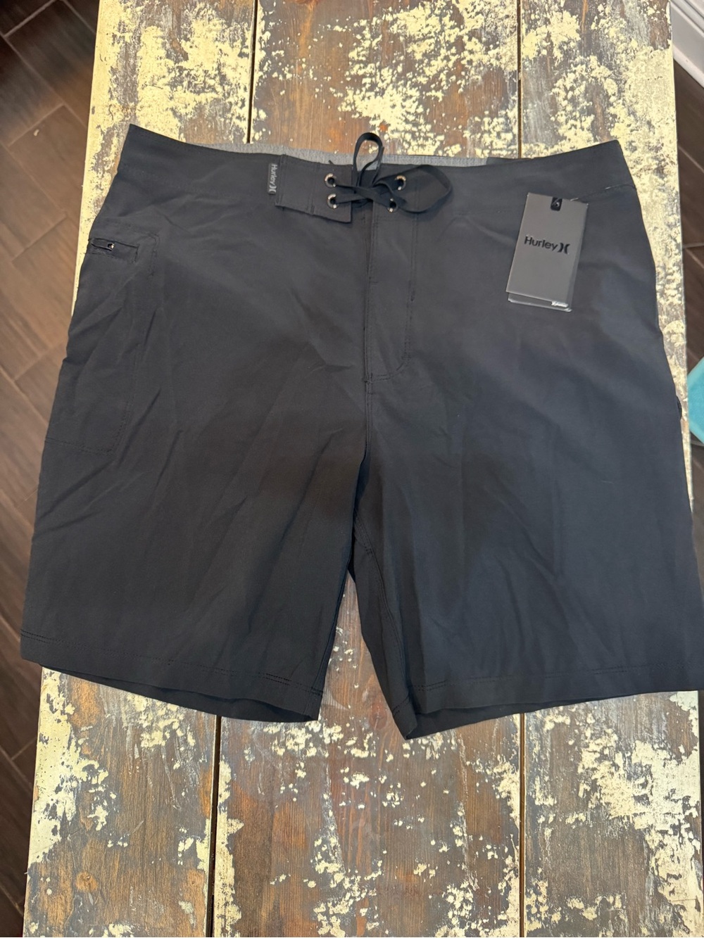Hurley Men's Black Board Shorts with Lace-Up Waist